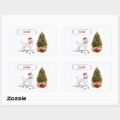 White Poodle Funny-kersthond met boom Rechthoekige Sticker (Vel)