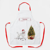 White Poodle Funny-kersthond met boom Schort (Voorkant)