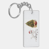 White Poodle Funny-kersthond met boom Sleutelhanger (Voorkant Links)