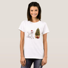 White Poodle Funny-kersthond met boom T-shirt