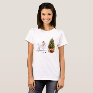 White Poodle Funny-kersthond met boom T-shirt