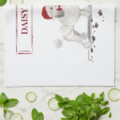 White Poodle Funny-kersthond met boom Theedoek (Gevouwen)