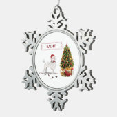 White Poodle Funny-kersthond met boom Tin Sneeuwvlok Ornament (Rechts)