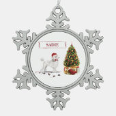 White Poodle Funny-kersthond met boom Tin Sneeuwvlok Ornament (Voorkant)