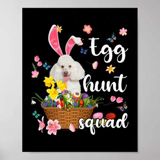 White Poodle Happy Paasdag paaskleurige eitjes Poster (Voorkant)