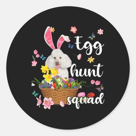 White Poodle Happy Paasdag paaskleurige eitjes Ronde Sticker (Voorkant)