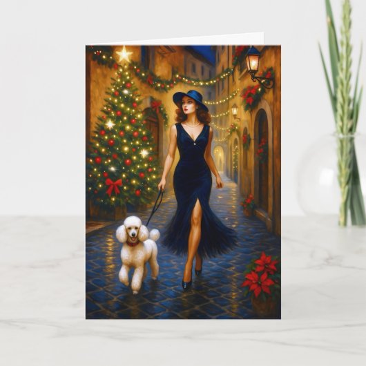 White Poodle Holiday Card Feestdagen Kaart (Voorkant)