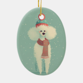 White Poodle Holiday Keepsake Keramisch Ornament