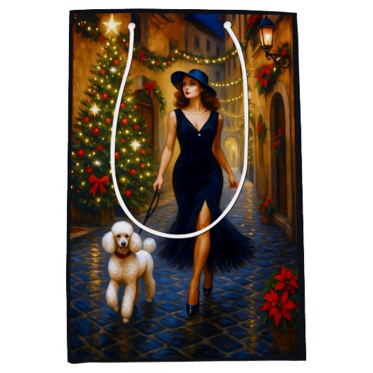 White Poodle Holiday  Medium Cadeauzakje (Voorkant)