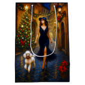 White Poodle Holiday  Medium Cadeauzakje (Achterkant)