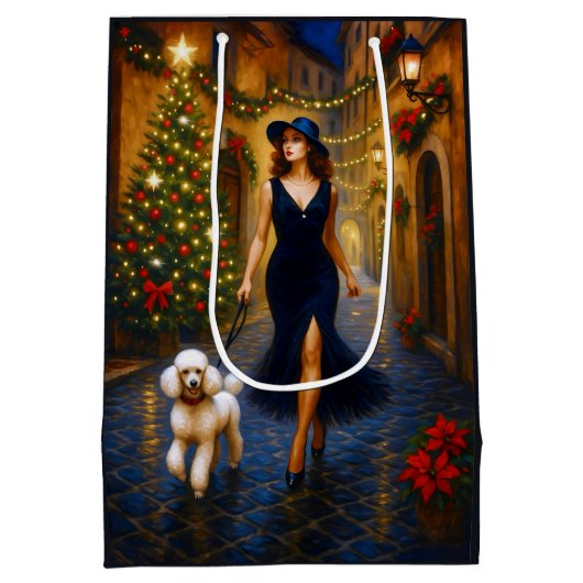 White Poodle Holiday Medium Cadeauzakje (Achterkant)