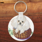 White Poodle in Basket Art Print Sleutelhanger (Voorkant)
