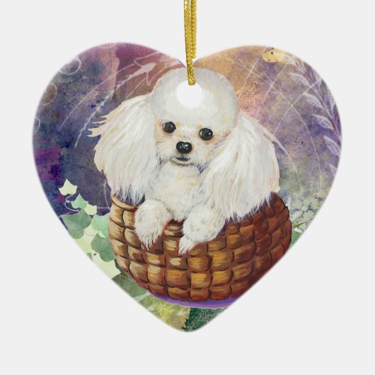 White Poodle in Basket Ornament (Voorkant)