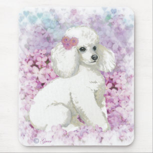 White Poodle in de Lilacs Art en Gifts Muismat
