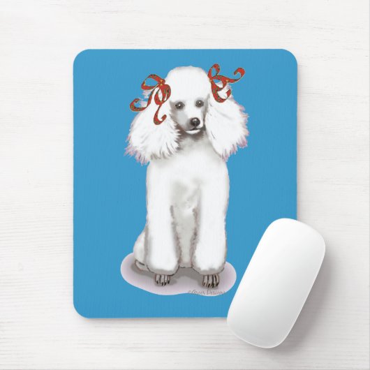 White poodle in Red Bows Portret Mousepad Muismat (Met muis)