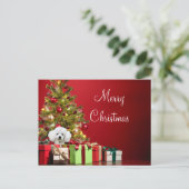 White Poodle Kerstmis Briefkaart (Staand voorkant)
