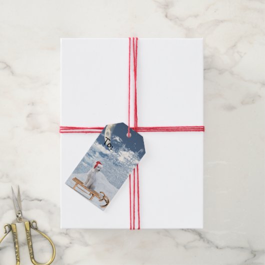 White Poodle Kerstmis Cadeaulabel (Met Touw)