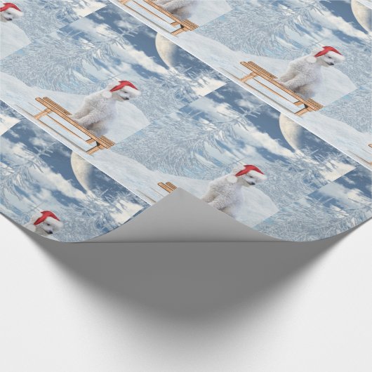 White Poodle Kerstmis Cadeaupapier (Hoek)