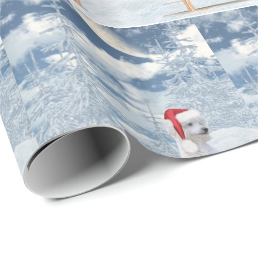 White Poodle Kerstmis Cadeaupapier (Rol Hoek)