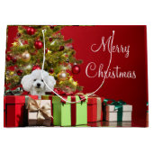 White Poodle Kerstmis Groot Cadeauzakje (Voorkant)