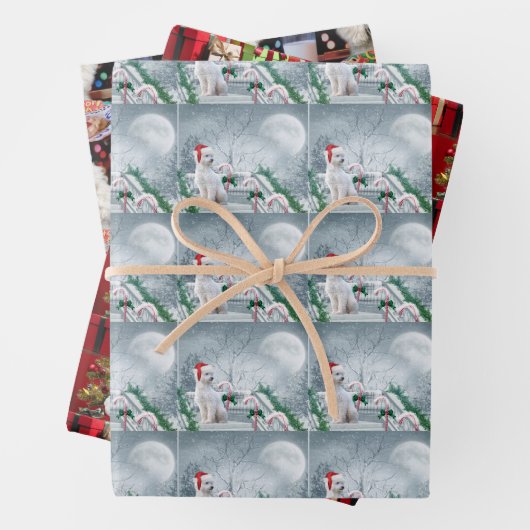 White Poodle Kerstmis Inpakpapier Vel (In situ)