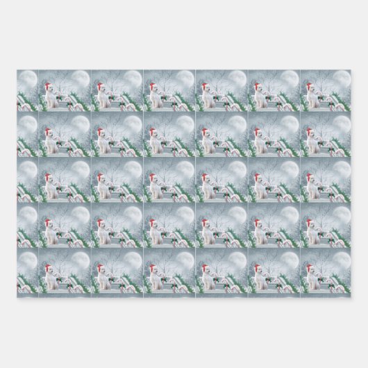 White Poodle Kerstmis Inpakpapier Vel (Voorkant)