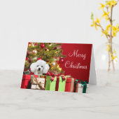 White Poodle Kerstmis Kaart (Gele Bloem)