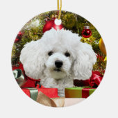White Poodle Kerstmis Keramisch Ornament (Voorkant)