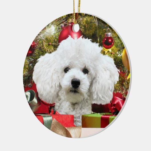 White Poodle Kerstmis Keramisch Ornament (Links)
