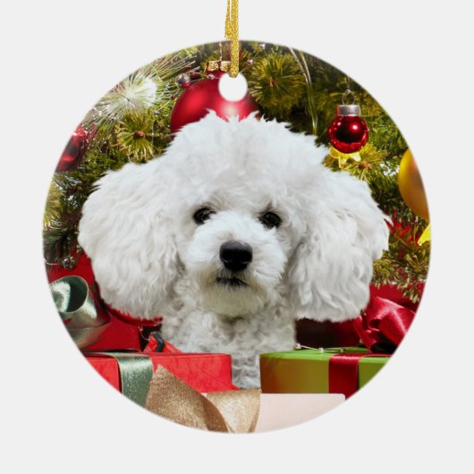 White Poodle Kerstmis Keramisch Ornament (Achterkant)