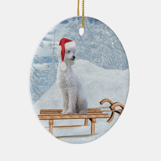 White Poodle Kerstmis Keramisch Ornament (Rechts)