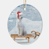 White Poodle Kerstmis Keramisch Ornament (Links)