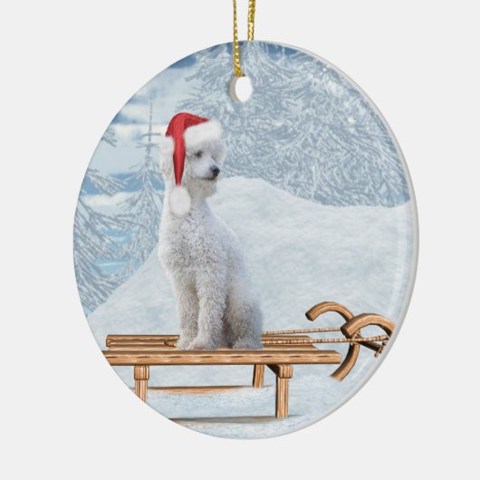 White Poodle Kerstmis Keramisch Ornament (Links)