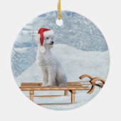 White Poodle Kerstmis Keramisch Ornament (Achterkant)