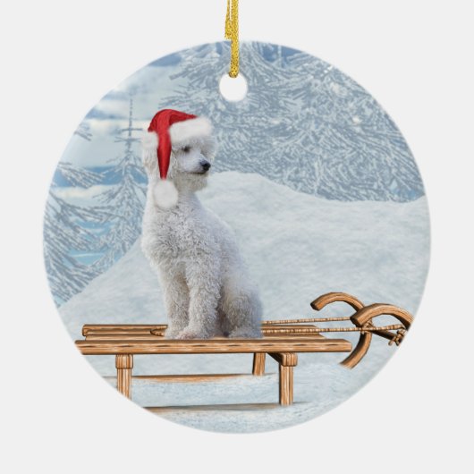 White Poodle Kerstmis Keramisch Ornament (Achterkant)