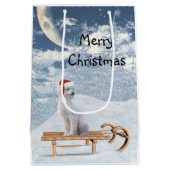 White Poodle Kerstmis Medium Cadeauzakje (Achterkant)