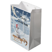 White Poodle Kerstmis Medium Cadeauzakje (Achterkant Gekanteld)