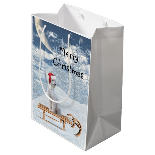 White Poodle Kerstmis Medium Cadeauzakje (Achterkant Gekanteld)