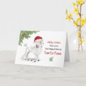 White Poodle Kerstmis van Dog in Funny Santa Hat Kaart (Gele Bloem)