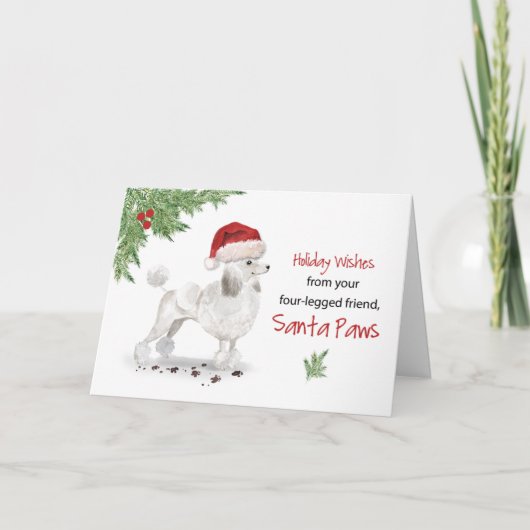 White Poodle Kerstmis van Dog in Funny Santa Hat Kaart (Voorkant)