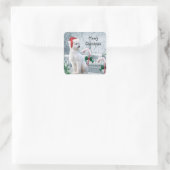 White Poodle Kerstmis Vierkante Sticker (Tas)
