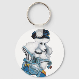 White Poodle on a Harley Sleutelhanger "Biker Chic