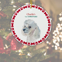 White Poodle Persoonlijke Waterverf Kerstmis Keramisch Ornament