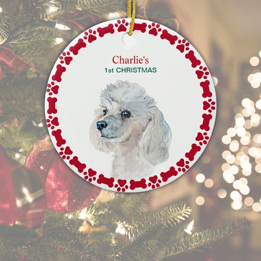 White Poodle Persoonlijke Waterverf Kerstmis Keramisch Ornament