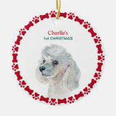 White Poodle Persoonlijke Waterverf Kerstmis Keramisch Ornament (Voorkant)