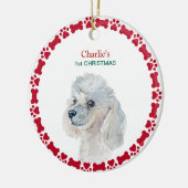 White Poodle Persoonlijke Waterverf Kerstmis Keramisch Ornament (Links)