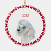 White Poodle Persoonlijke Waterverf Kerstmis Keramisch Ornament (Achterkant)