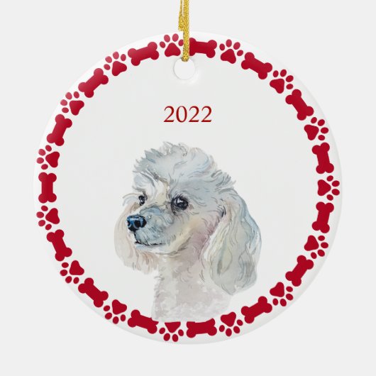 White Poodle Persoonlijke Waterverf Kerstmis Keramisch Ornament (Achterkant)