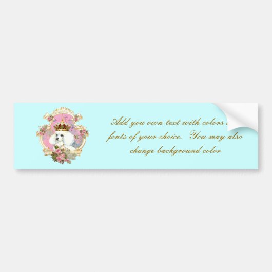 White Poodle Princess n roze rozen Bumpersticker (Voorkant)