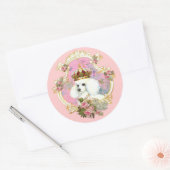 White Poodle Princess n roze rozen Ronde Sticker (Envelop)